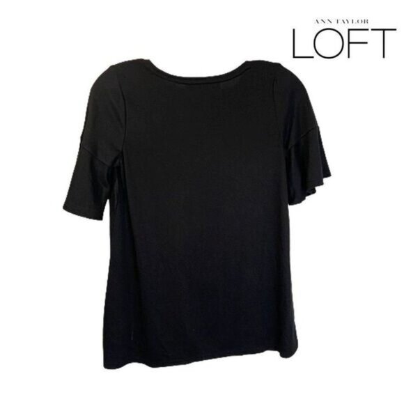 LOFT Women's Flutter Sleeve Top Flounce Crew Tee In Black‎ - Picture 2 of 5